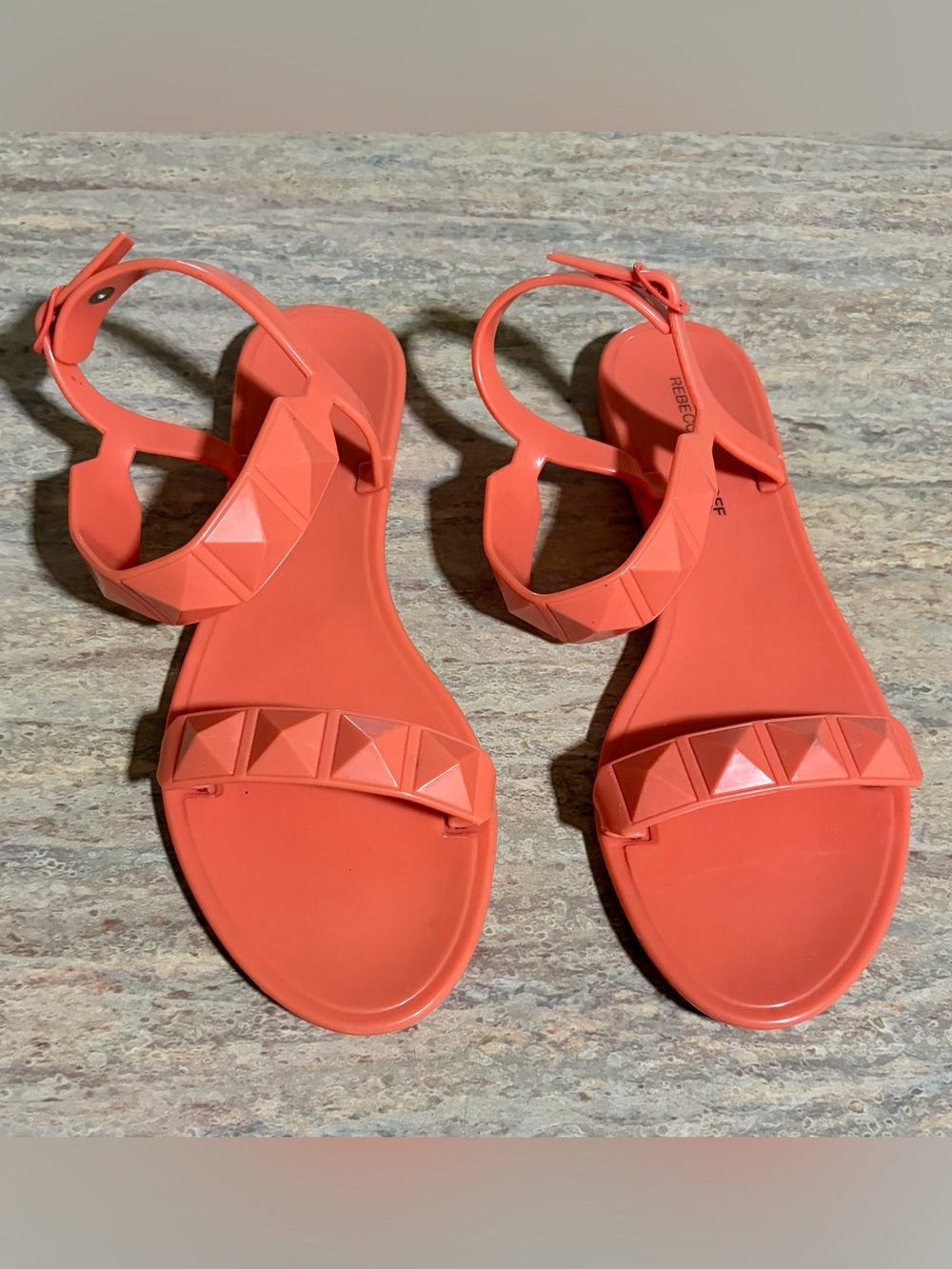 Rebecca Minkoff Coral Orange Pyramid-Stud Ankle-Strap Sandals